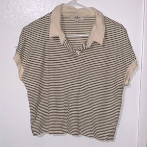 Adler Cream & Black Striped Collared Knit Top